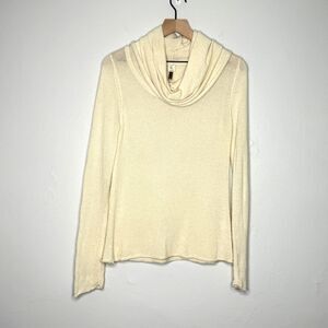 Qi Cashmere Womens Cowl‎ Neck Sweater M Cream Soft Minimalist Office Luxury